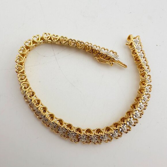 1/2 Carat Diamond Bracelet w Heart Pattern on Side 14kt Gold Overlay Sterling - Picture 12 of 13
